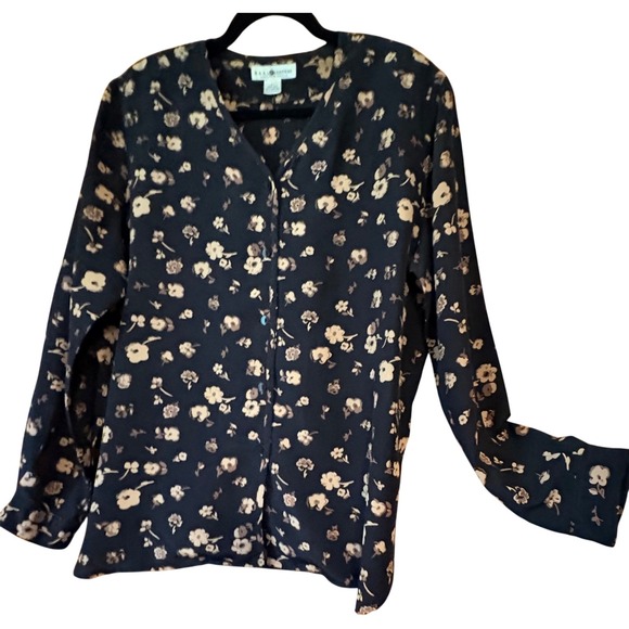 Real Clothes Saks Fifth Avenue Womens Silk Floral Button Down Blouse Size L Work - Picture 1 of 5
